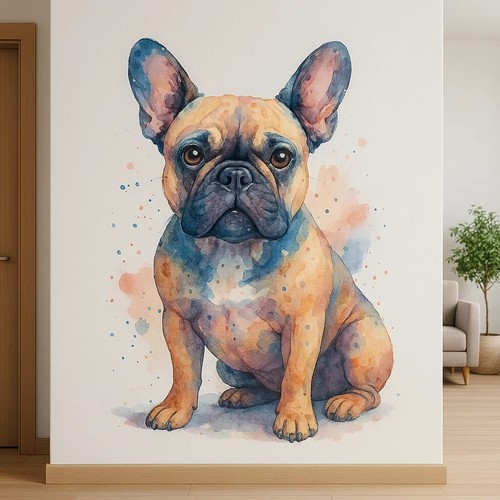 French bulldog watercolour - french,