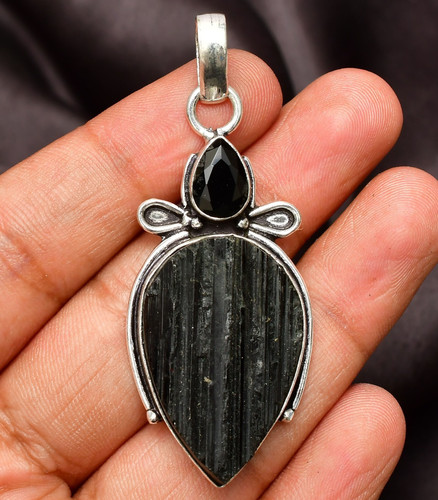 Black tourmaline gemstone 925 - black,