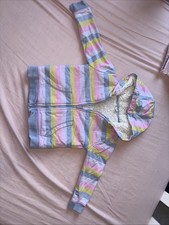 Girls Stripey Fleece Jacket  Zip Up Jumper With Pockets