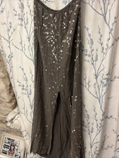 Vintage Ghost Tanya Sarne Taupe Sequinned Skirt, Front Vent, UK10