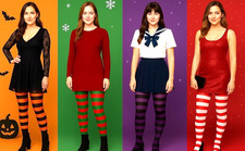 Womens Stripe Tights -Stripy -  M- L- XL - Fancy Dress Halloween Book Week
