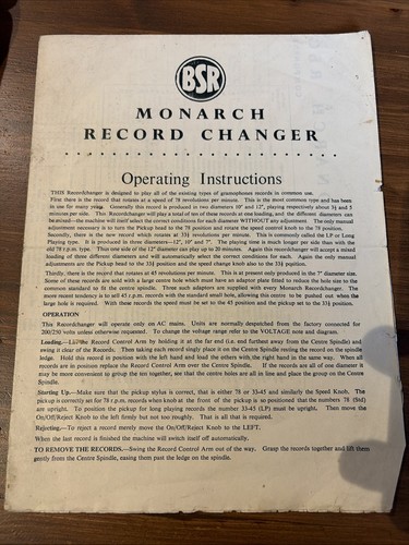 Bsr monarch turntable record - bsr,