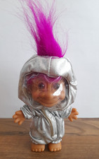 Vintage 1990's RUSS Troll SPACEMAN Toy Figure - 4.5" PINK HAIR - 2 FOOT STICKERS