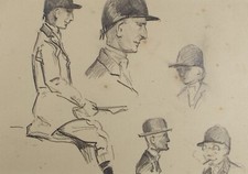Original Pencil Sketch, Michael Lyne (1912-1989), 'Study of Riders', 1940's
