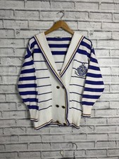 Vintage 80s Jacques Vert Nautical Sailor Cardigan Sweater Knit - S/M