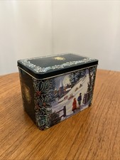 Ringtons Christmas Tin First Snow Green Hinged Lid Festive Traditional Scene Tea