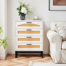 Mericonia 4 Drawer Natural Rattan White Dresser Storage Organiser Boxed