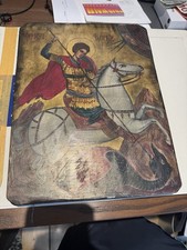 St George and the Dragon Hand-Painted Icon24x32 On Wood