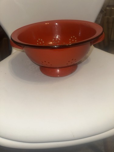 Vintage red enamel colander - colander,