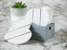 6pc Grey Wooden Heart Coasters