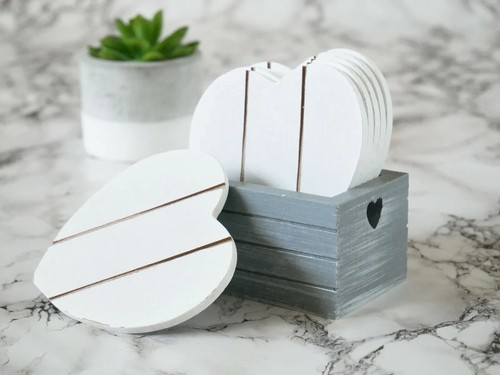 6pc grey wooden heart - 6pc,