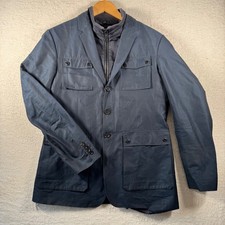 Burberry London Men’s Navy Field Jacket Blazer Small Safari Coat Button Pockets