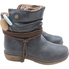 FootFlexx Women's Faux Leather Ankle Fur Lined Boots UK 7.5 Blue New