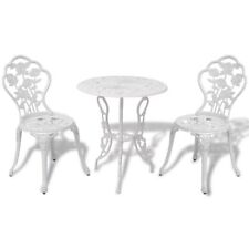 White 3pc Bistro Set Cast Aluminium Garden Patio Coffee Table 2 Chairs Furniture