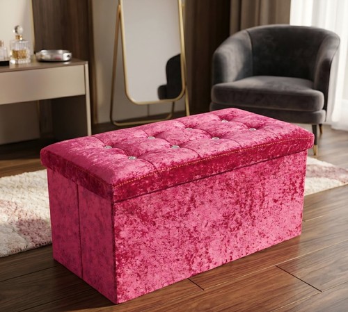 Pink crushed velvet storage - pink,