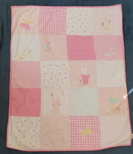 Mothercare Cot Blanket Coverlet Pink Patchwork 100x120cm fleece reverse