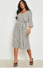 Ladies Boohoo Size 24 Dress Midi Ruffle Hem Spotty Wrap Dress 24 Evan’s Yours