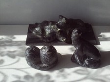 Inuit Art Seal, Bear, 2 Owl Chicks Hand Carved Soapstone 3 x The Wolf Sculpture