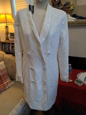 Boohoo Beautiful Demask Sequin White DB Blazer Dress UK 16
