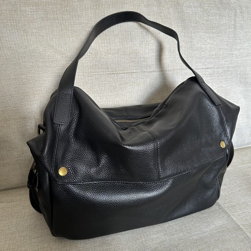 Black genuine leather slouchy - black,
