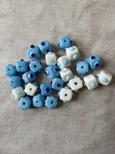 Lampwork cube blue glass - cube,