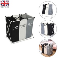 Laundry Basket Washing Dirty Clothes Folding Hamper Bag Storage Bin 3 Section UK
