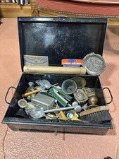 Vintage Metal Deed Box With Misc House Clearance Items  Antique Metalwares Etc 
