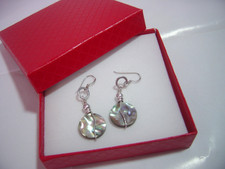 vintage Solid Silver Earrings-beautiful unusual shimmery abalone shell-cleaned