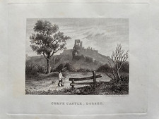 1845 Antique Print: Corfe Castle, Dorset after Lightfoot
