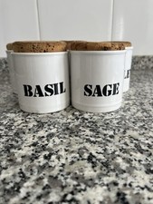 Six Various Small Herb Ceramic Containers With Cork Lids