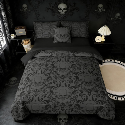 6pc skull comforter set full - 6pc,