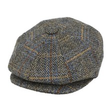 Classic Brown & Grey Tweed Herringbone Newsboy Cap Peaky Blinders Wool Flat Cap