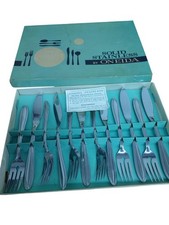 Vintage Oneida Set Fish Knives & Forks x 6 In Original Box Solid Stainless Steel