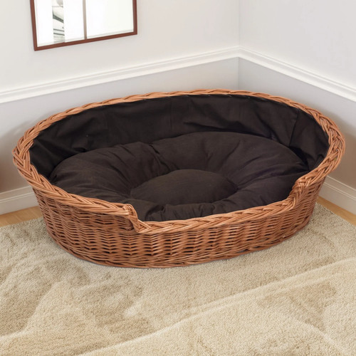 Wicker dog basket with dark - wicker,