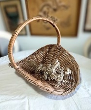 Vintage French Gathering Foraging Basket Trug Flower Collecting Rustic Wicker 