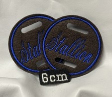 2 X 6cm  Stallion Bridle Disc  Badge Show Brown & Royal Blue