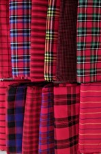 African Maasai Tribal Shuka Throw Blanket Wrap Bedspread Red Blue Black Kenya 
