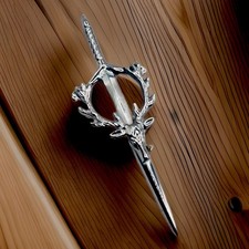 Stag Head Sword Kilt Pin Scottish stag head kilt pin chrome 4 inch long