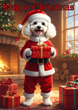 WHITE POODLE CHRISTMAS CARD