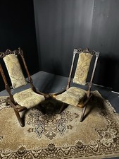 Pair Antique Late Victorian Small Upholstered Folding Campaign Chairs  1880