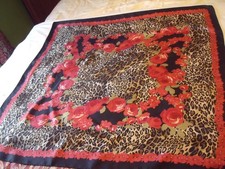 Italian  El Cortes Inglese silk scarf, hand rolled , Roses with animal print