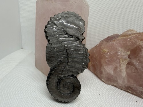Silver sheen obsidian - sheen, seahorse