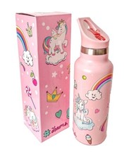 Kids Pink Unicorn Stainless Steel Insulated Flask with Drink Straw -500ml