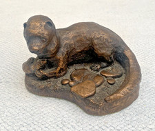 Cold Cast Bronze Resin  Otter holding a Fish