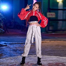 Hip Hop Street Dance Costume Girls Jazz Modern Tap Outfit Vest Coat Cargo Pants