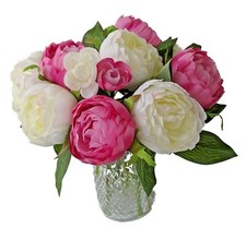 Artificial Peony Flowers with Vase - Pink / Ivory Colors 