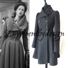 TOPSHOP Grey Wool 40’s 50’s Victorian Military Skirted Riding Dress Coat 8