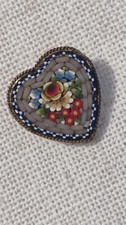 Vintage Antique Italian Millefiori Micro Mosaic Heart Brooch 1930