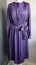 Vintage Horrockses Purple shift Dress Midi Long Sleeve houndstooth pockets 12/14