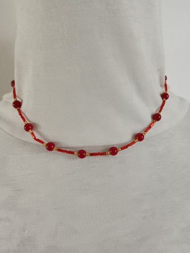 Red coral necklace - red,